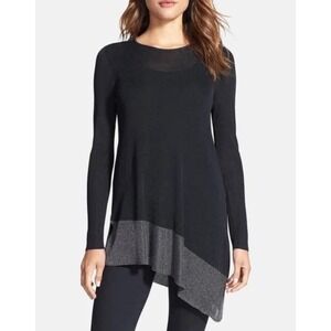 Eileen Fisher Tunic Womens XS Black Gray Asymmetrical Colorblock Metallic